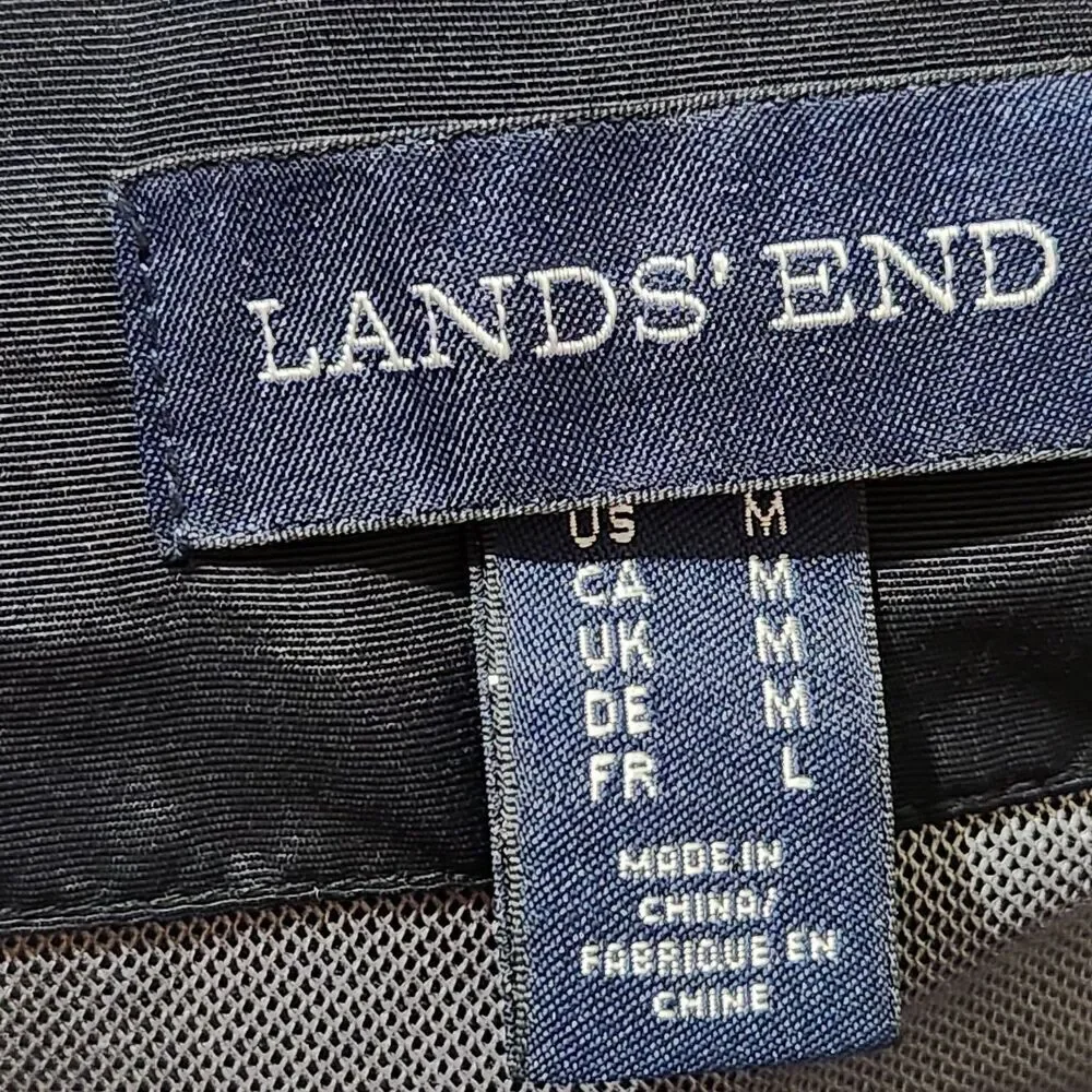 Lands Ends Windbreaker Jacket Size Medium Black Hooded Elastic Waist